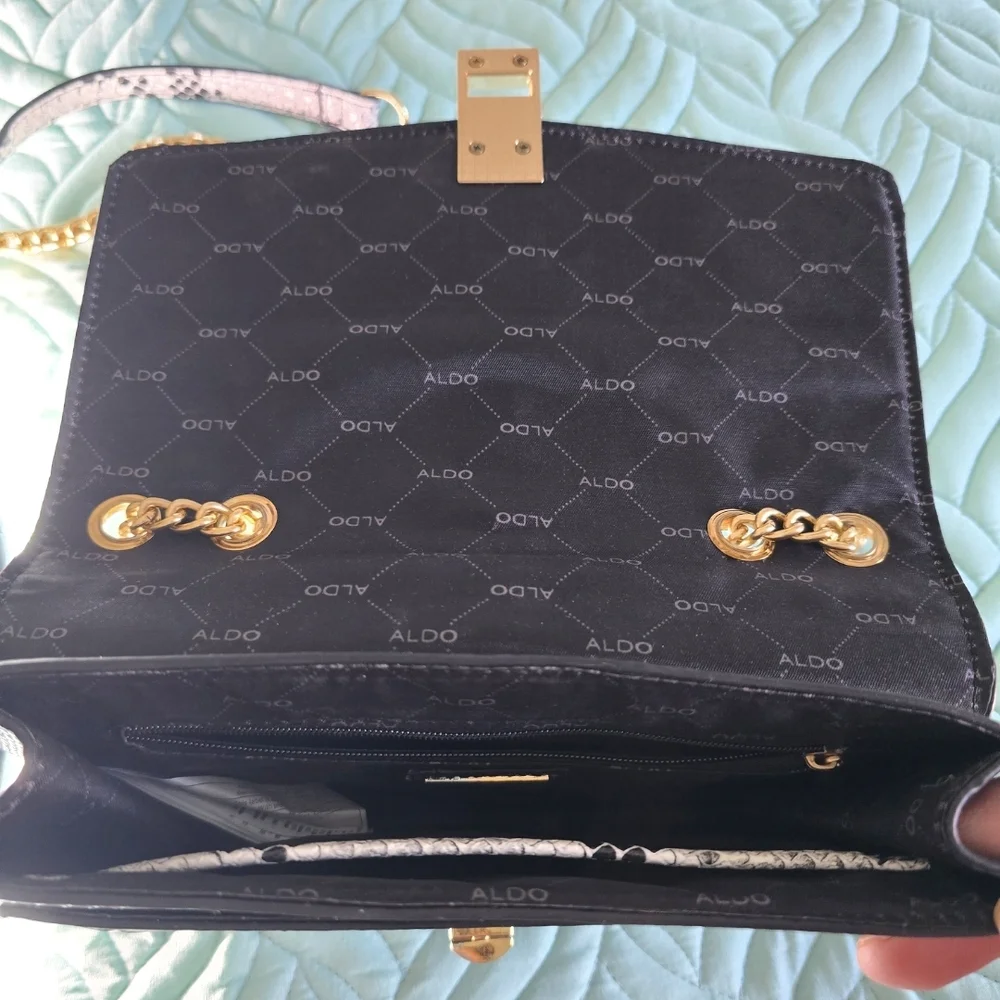 Aldo Black and White Snake Print Crossbody Bag